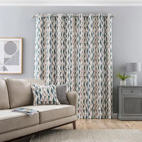 Triangle Eyelet Curtains - Peacock, Chenille