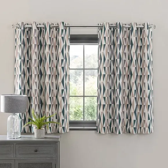 Triangle Eyelet Curtains - Peacock, Chenille