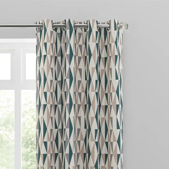 Triangle Eyelet Curtains - Peacock, Chenille