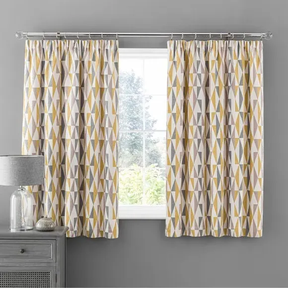 Triangle Print Pencil Pleat Curtains - Ochre