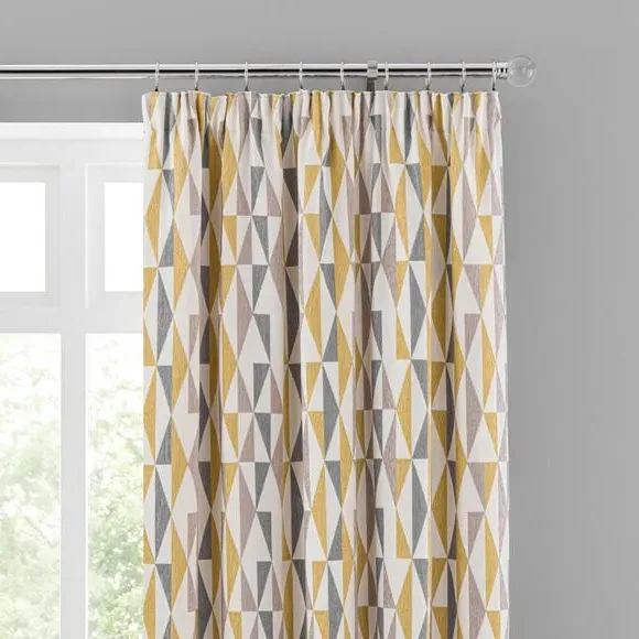Triangle Print Pencil Pleat Curtains - Ochre image