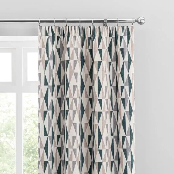 Triangle Print Pencil Pleat Curtains - Peacock