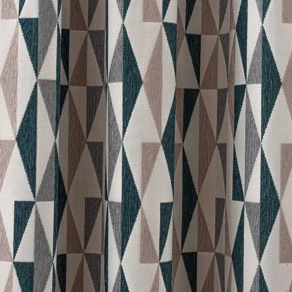 Triangle Print Pencil Pleat Curtains - Peacock