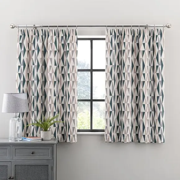 Triangle Print Pencil Pleat Curtains - Peacock
