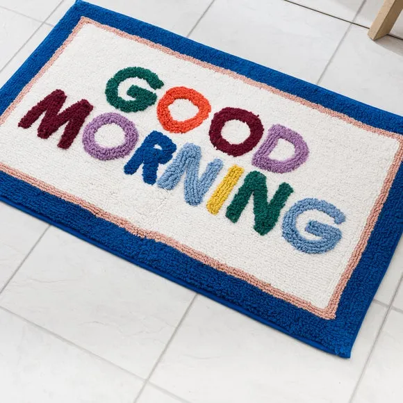 Tufted Bath Mat with Slogan - Multicolor, Cotton