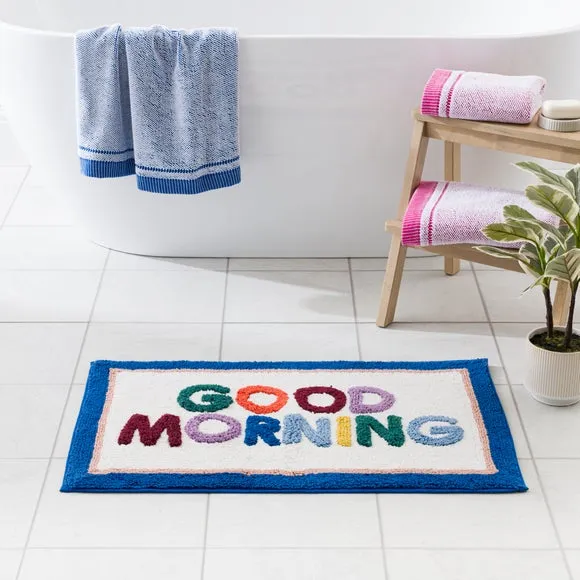 Tufted Bath Mat with Slogan - Multicolor, Cotton image