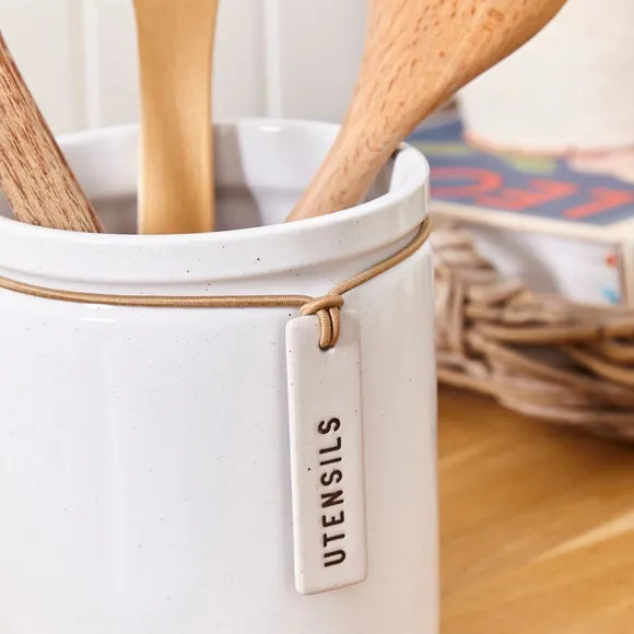Utensil Pot with Hang Tag - Cream, Stoneware