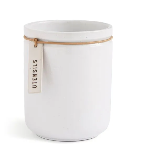 Utensil Pot with Hang Tag - Cream, Stoneware