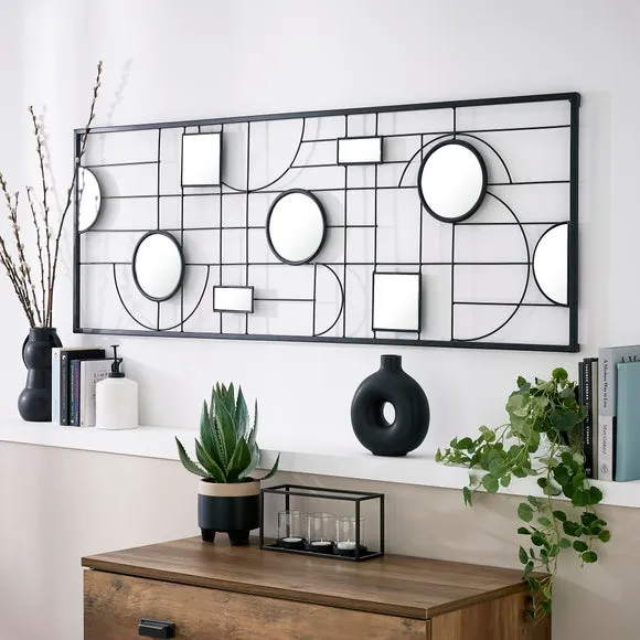 Wall Art Panel with 9 Mirrors - Black
