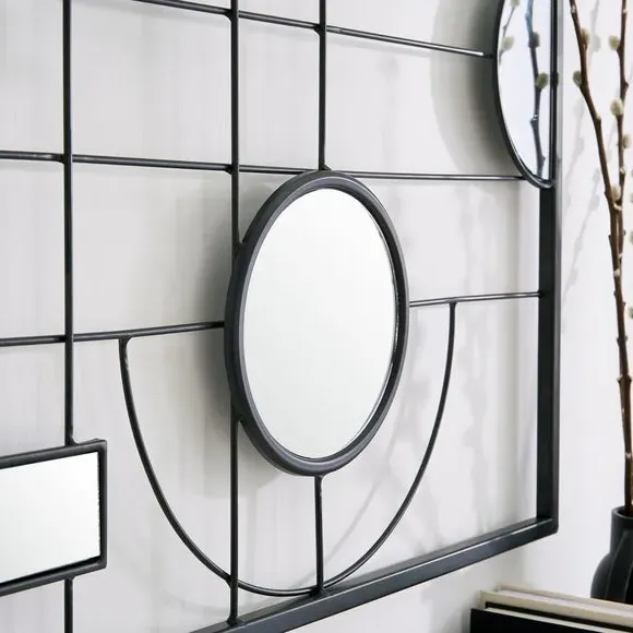Wall Art Panel with 9 Mirrors - Black