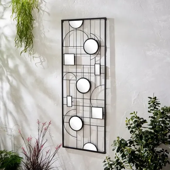 Wall Art Panel with 9 Mirrors - Black