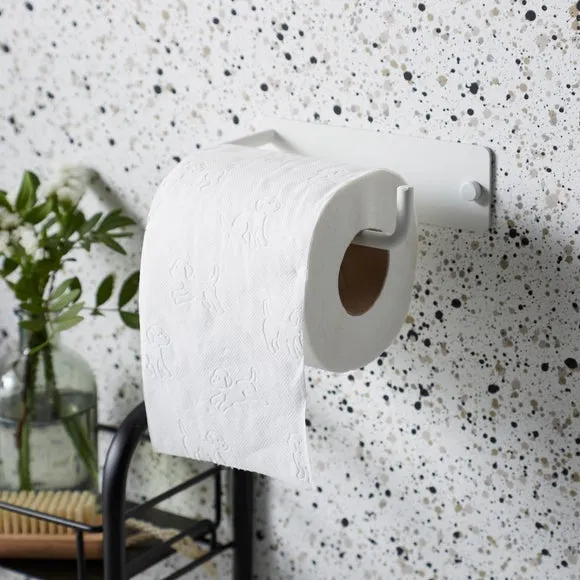 Wall-Mount Toilet Roll Holder - White, Metal