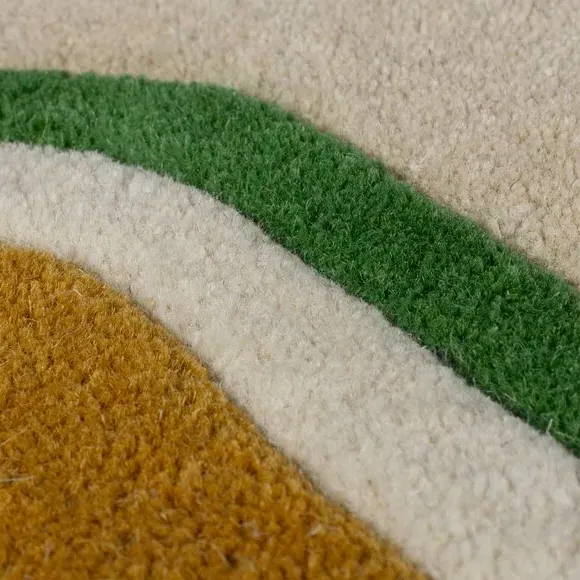 Wave Border Rug with Scalloped Edge - Natural, Wool