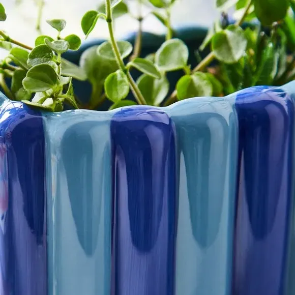 Windowsill Plant Pot with Bubble Stripe - Blue, Ceramic