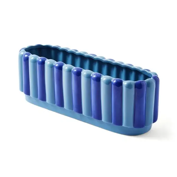 Windowsill Plant Pot with Bubble Stripe - Blue, Ceramic