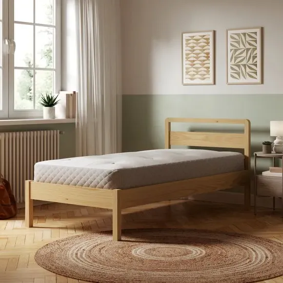 Wooden Bed with Sprung Slats - Natural, Ash