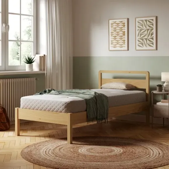 Wooden Bed with Sprung Slats - Natural, Ash image