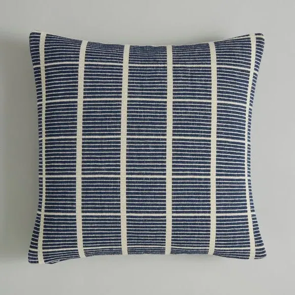 Woven Squares Check Cushion - Navy, Fabric