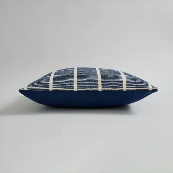 Woven Squares Check Cushion - Navy, Fabric