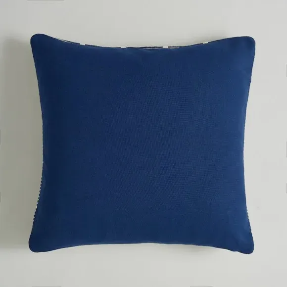 Woven Squares Check Cushion - Navy, Fabric