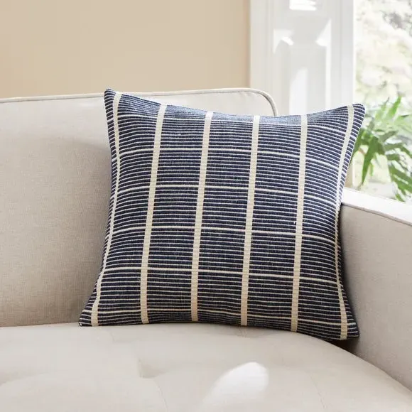 Woven Squares Check Cushion - Navy, Fabric image