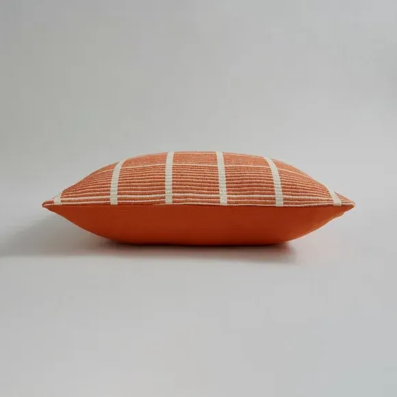 Woven Squares Check Cushion - Orange, Fabric