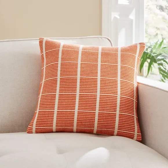 Woven Squares Check Cushion - Orange, Fabric