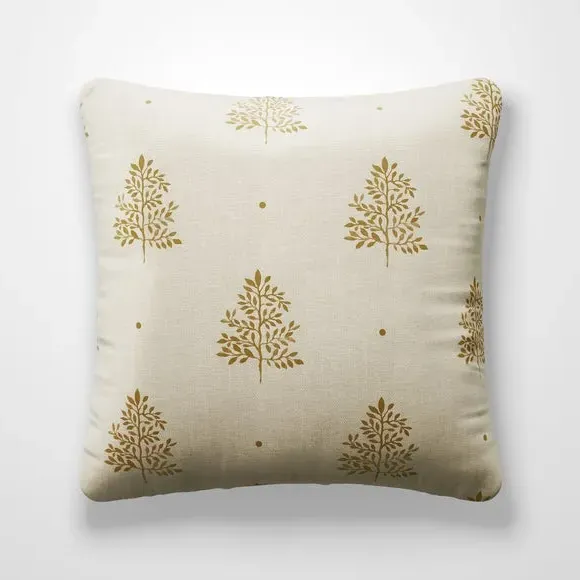 Cushion Cover with Tree Print - Ochre, Cotton