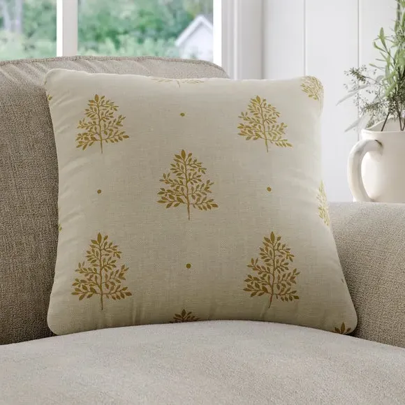 Cushion Cover with Tree Print - Ochre, Cotton