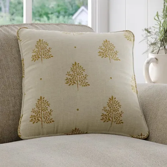 Cushion Cover with Tree Print - Ochre, Cotton
