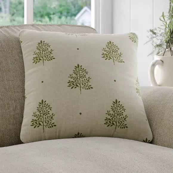 Cushion Cover with Tree Print - Sage, Cotton