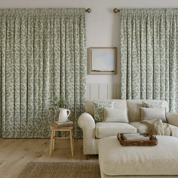 Made to Measure Curtains Floral - Sage, Cotton