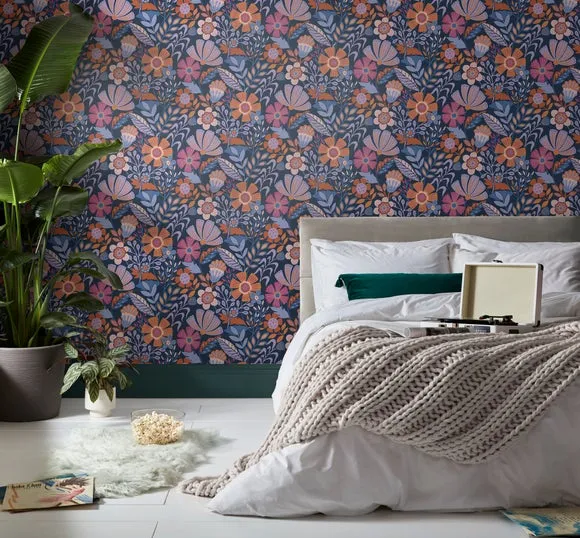 Floral Wallpaper Removable - Blue, Paper