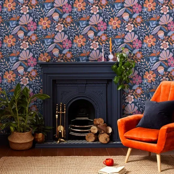 Floral Wallpaper Removable - Blue, Paper image