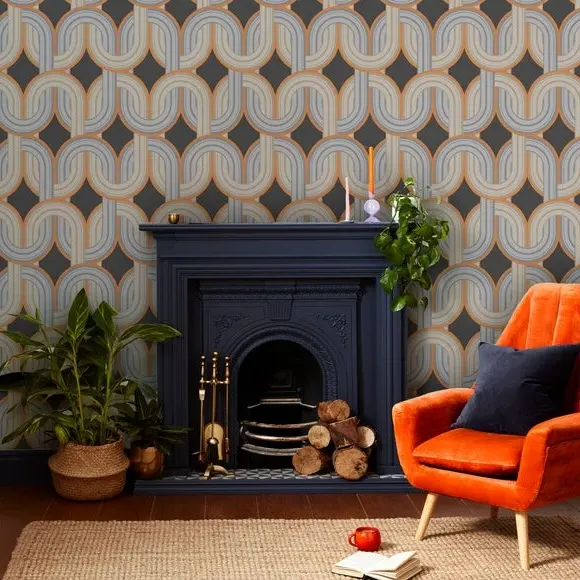 Geometric Wallpaper Removable - Orange, Paper