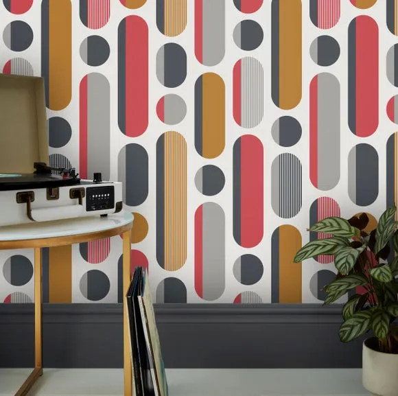Geometric Wallpaper Removable - Red