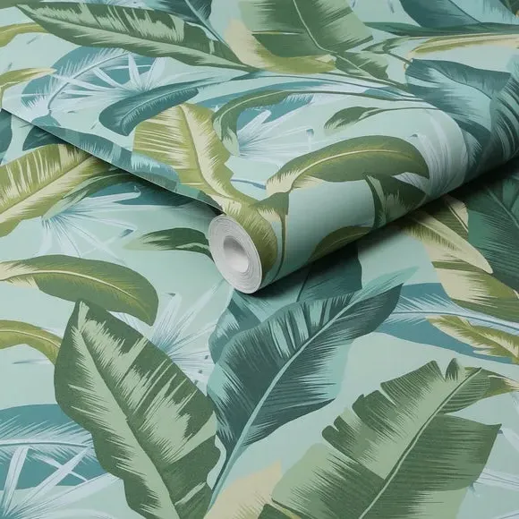 Tropical Leaf Wallpaper Removable - Blue