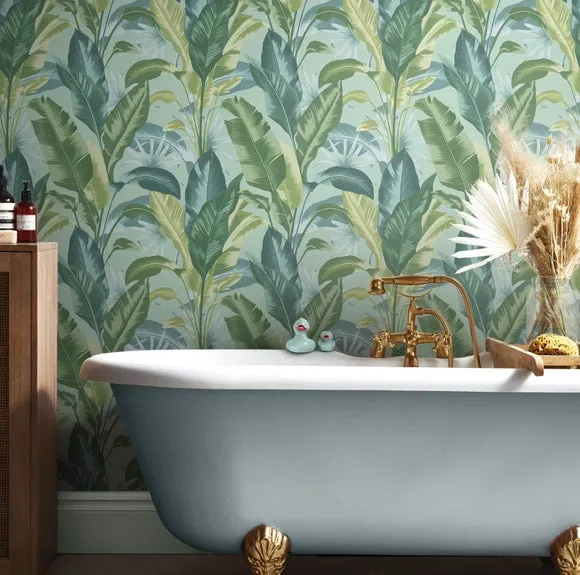 Tropical Leaf Wallpaper Removable - Blue image