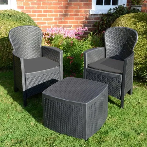 2-Seater Bistro Set with Wicker Panels - Grey image