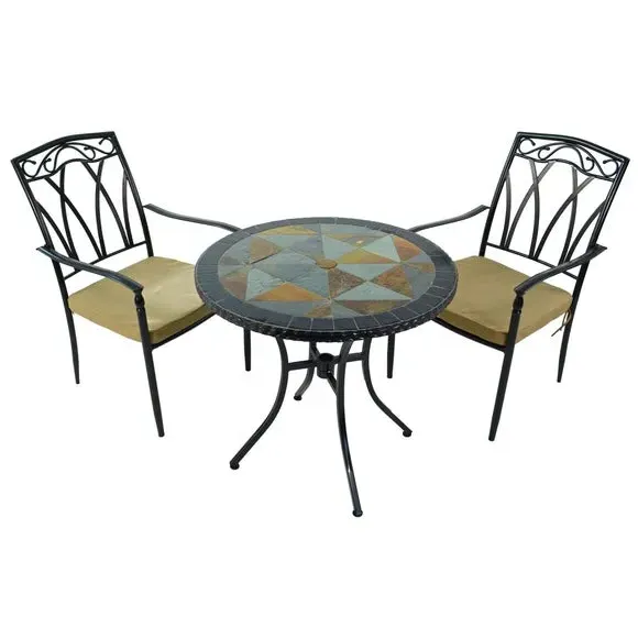 3-Piece Bistro Set with Cushions - Stone Mosaic