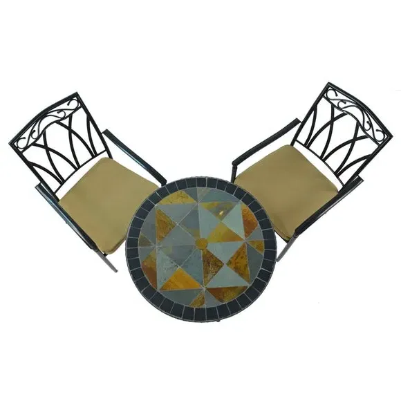 3-Piece Bistro Set with Cushions - Stone Mosaic