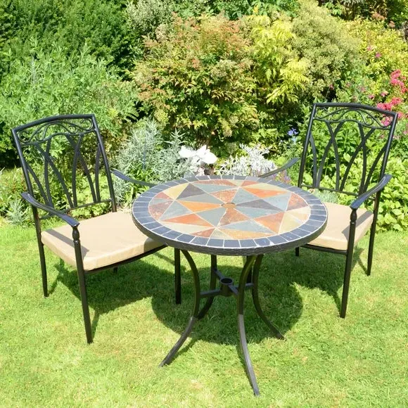 3-Piece Bistro Set with Cushions - Stone Mosaic