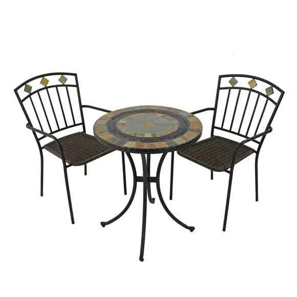 3-Piece Bistro Table Set - Black, Stone Mosaic