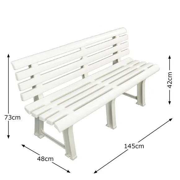 3-Seater Outdoor Bench - White, Polypropylene