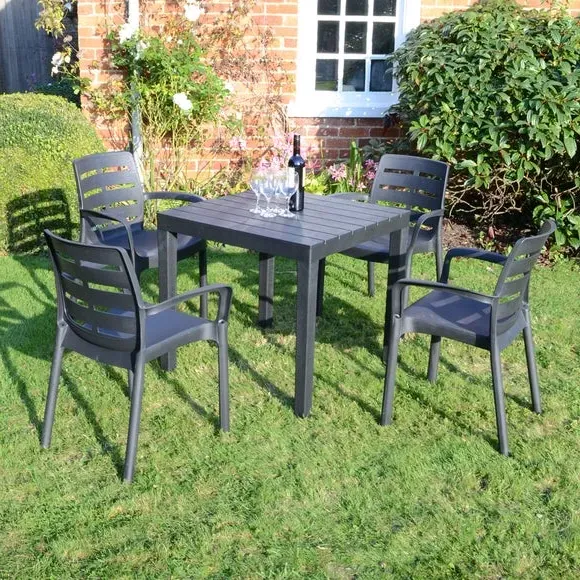4-Seat Dining Set with Stacking Chairs - Grey
