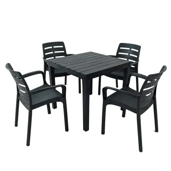 4-Seat Dining Set with Stacking Chairs - Grey image
