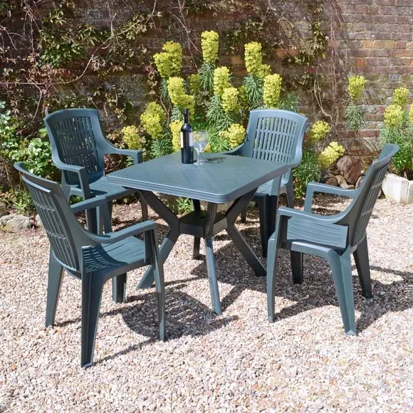 4-Seater Dining Set with Stacking Chairs - Green image