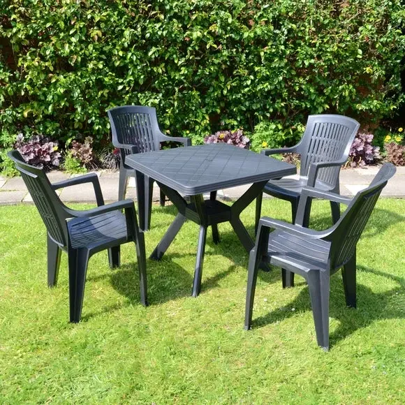 4-Seater Dining Set with Stacking Chairs - Grey