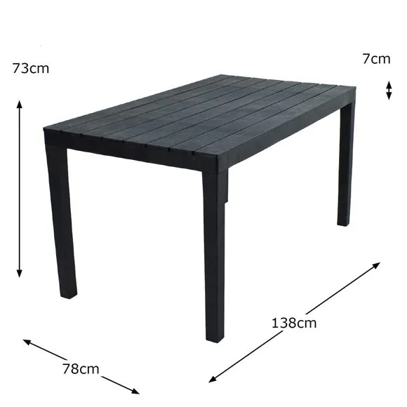 4-Seater Rectangular Dining Set - Grey, Polypropylene
