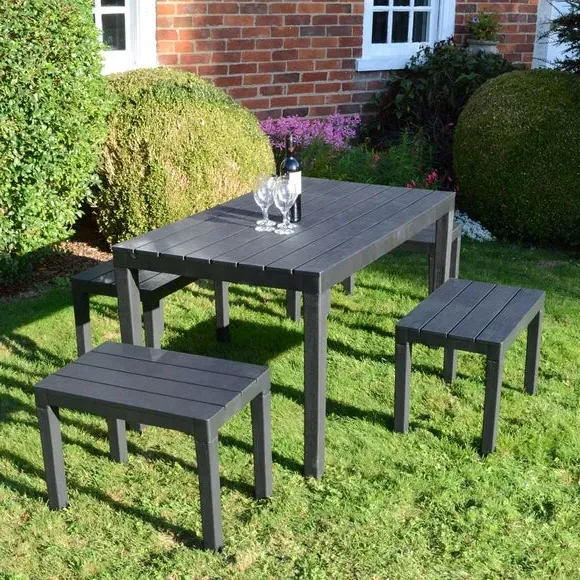 4-Seater Rectangular Dining Set - Grey, Polypropylene